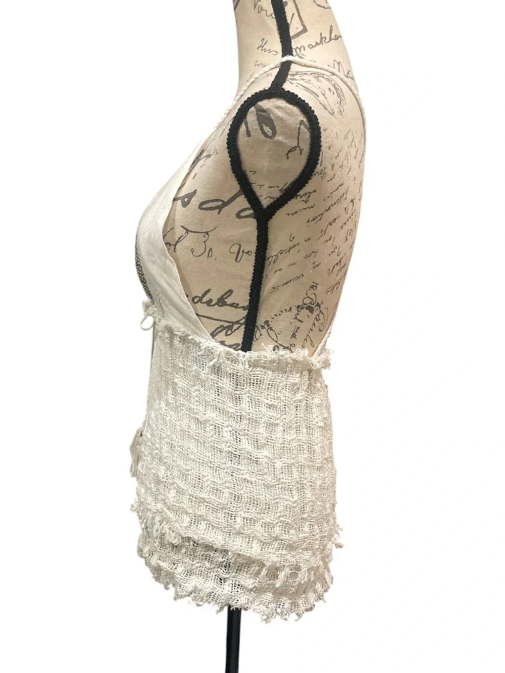 PAHIESA Formentera Boho Crochet Gauze Tie Front Top Open Back Fringe - Picture 5 of 9